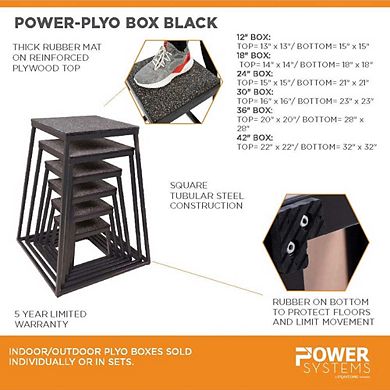 Power Systems Plyometric Jump Box 30" - Non-Slip Steel Frame Box for Home Gym Training, Black