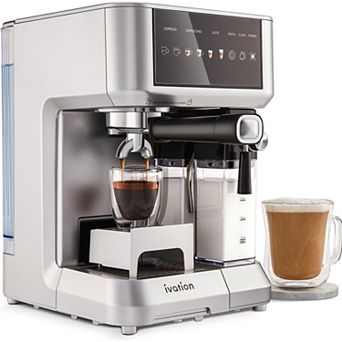 Ivation Espresso Cappuccino Latte Machine with Milk Frother, 58mm Portafilter, Auto Clean, Black