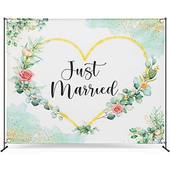 Zink Wedding Photo Backdrop - Wrinkle-Free Photo Studio Backdrop with Just Married Text