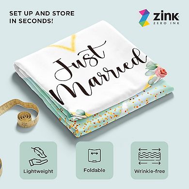 Zink Wedding Photo Backdrop - Wrinkle-Free Photo Studio Backdrop with Just Married Text