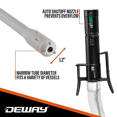 Deway Automatic Small 15" Fuel Transfer Pump W/Auto-Stop & Beep, D Battery Powered, 2.4 Gal/Minute