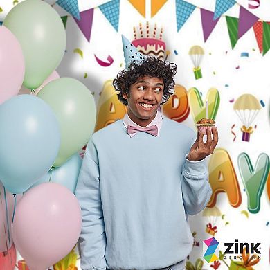Zink Birthday Photo Backdrop. Wrinkle-Free Photo Studio Backdrop with Happy Birthday Text