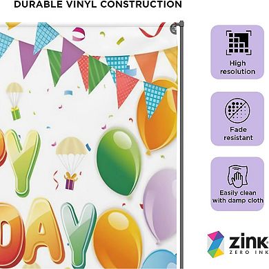 Zink Birthday Photo Backdrop. Wrinkle-Free Photo Studio Backdrop with Happy Birthday Text