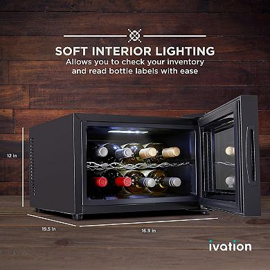 Ivation Premium 8 Bottle Horizontal Thermoelectric Wine Cooler, Freestanding Wine Fridge - Black