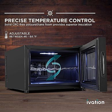 Ivation Premium 8 Bottle Horizontal Thermoelectric Wine Cooler, Freestanding Wine Fridge - Black