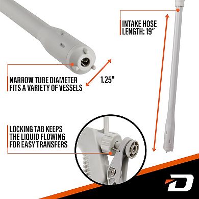 Deway Automatic Fuel Transfer Pump W/Rubber Hose & Flow Control Nozzle, USB-C or AA Battery Powered