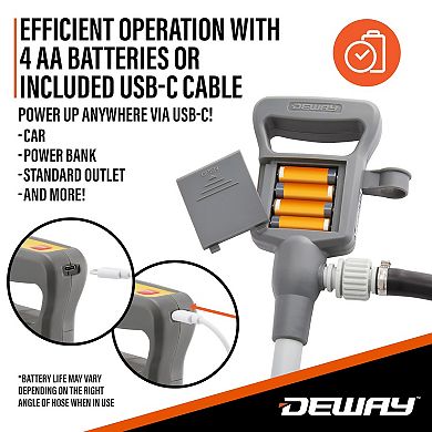 Deway Automatic Fuel Transfer Pump W/Rubber Hose & Flow Control Nozzle, USB-C or AA Battery Powered