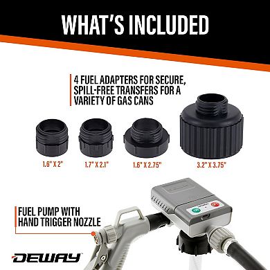Deway Ultra Fast Can Fuel Transfer Pump, USB & Battery Power, Trigger Nozzle, Rubber Hose & Adapters