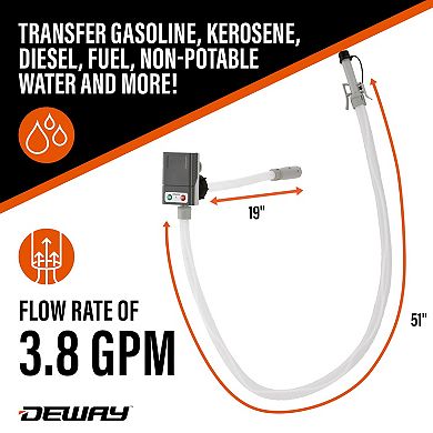 Deway Ultra Fast Can Fuel Transfer Pump, USB or Battery Powered with Auto-Stop, 51" Hose & Adapters