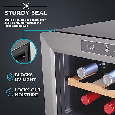 Ivation 8-Bottle Thermoelectric Wine Cooler, Quiet Freestanding Fridge - Stainless Steel