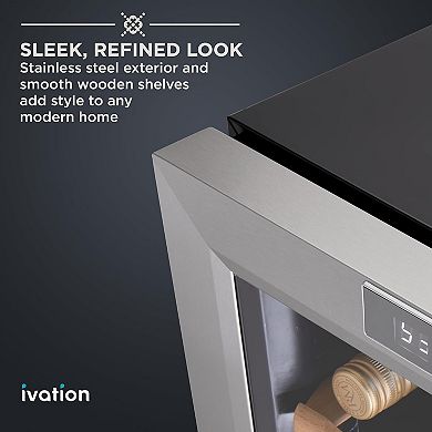 Ivation 8-Bottle Thermoelectric Wine Cooler, Quiet Freestanding Fridge - Stainless Steel