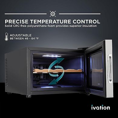 Ivation 8-Bottle Thermoelectric Wine Cooler, Quiet Freestanding Fridge - Stainless Steel