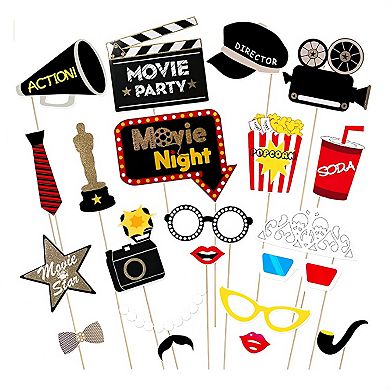 Zink Hollywood Photo Booth Bundle with Photo Backdrop & 15PC Hollywood Themed Photo Booth Props