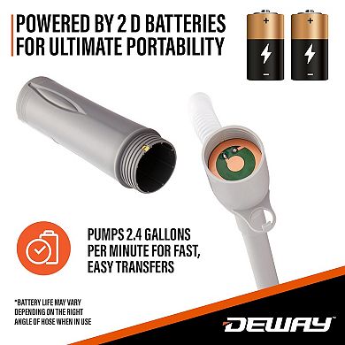Deway Automatic Small 15" Fuel Transfer Pump W/Nozzle for Control & Stop, D Battery Powered, 2.4 GPM