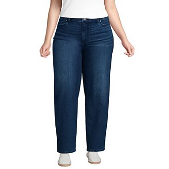 Plus Size Lands' End Soft Denim Mid Rise Relaxed Straight Leg Jeans