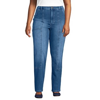 Plus Size Lands' End Soft Denim High Rise Rail Straight Leg Utility Jeans