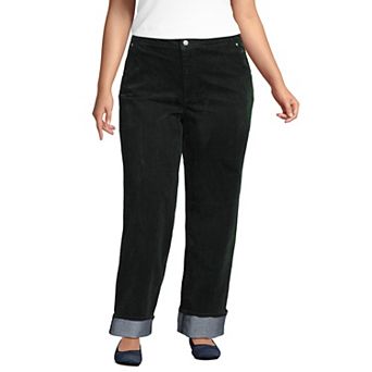 Plus Size Lands' End Flocked Denim Mid Rise Relaxed Straight Leg Cuff Jeans