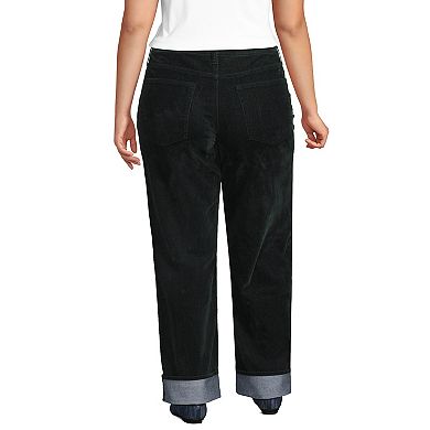 Plus Size Lands' End Flocked Denim Mid Rise Relaxed Straight Leg Cuff Jeans