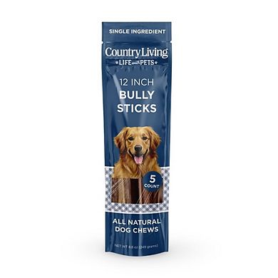 Country Living 12” Bully Sticks for Dogs Standard 5 Count Bag All-Natural