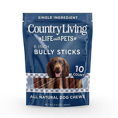 Country Living 6” Bully Sticks for Dogs Standard 10 Count Bag All-Natural