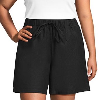 Plus Size Lands' End Linen High Rise Pull On 7-Inch Shorts