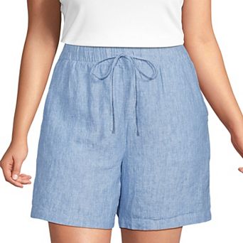Plus Size Lands' End Linen High Rise Pull On 7-Inch Shorts