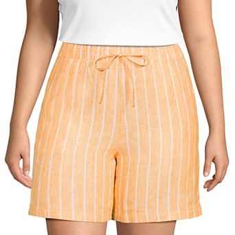 Plus Size Lands' End Linen High Rise Pull On 7-Inch Shorts