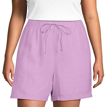 Plus Size Lands' End Linen High Rise Pull On 7-Inch Shorts