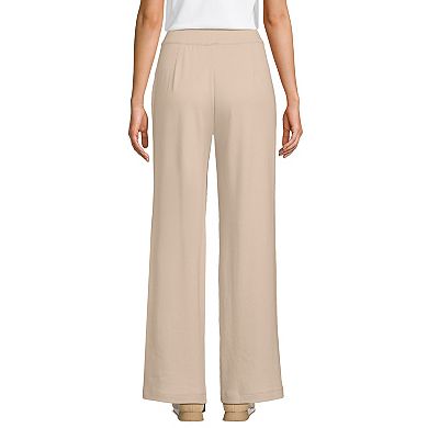 Plus Size Lands' End Tall Sport Knit High Rise Pleated Wide Leg Pants