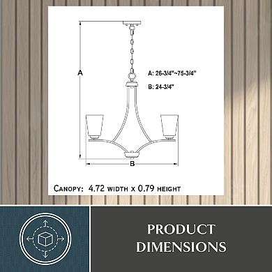 VAXCEL River Grove 5-Light Matte Black Chandelier, Frosted White Glass Shades