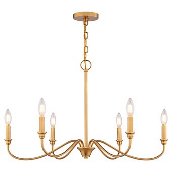VAXCEL Annabelle 6-Light 30 in Wide Brass Gold Farmhouse Candle Chandelier