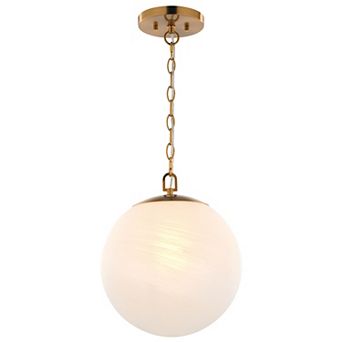 VAXCEL Monticello Brass Gold Globe Pendant Fixture, White Alabaster Glass Shade