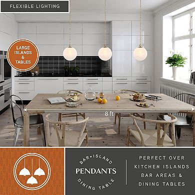 VAXCEL Monticello Brass Gold Globe Pendant Fixture, White Alabaster Glass Shade