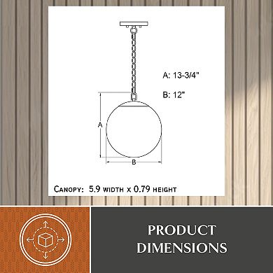 VAXCEL Monticello Brass Gold Globe Pendant Fixture, White Alabaster Glass Shade