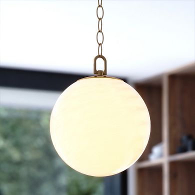 VAXCEL Monticello Brass Gold Globe Pendant Fixture, White Alabaster Glass Shade