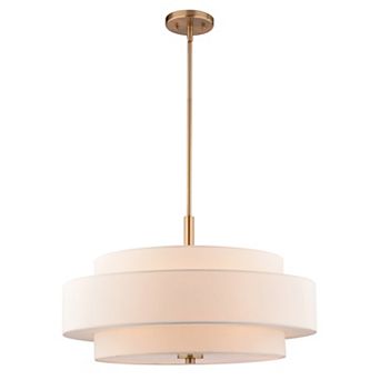 VAXCEL Brentwood 5-Light Gold Mid-Century Modern Drum Pendant White Fabric Shade