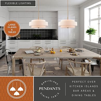 VAXCEL Brentwood 5-Light Gold Mid-Century Modern Drum Pendant White Fabric Shade