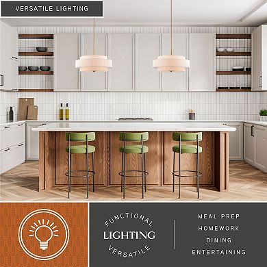 VAXCEL Brentwood 5-Light Gold Mid-Century Modern Drum Pendant White Fabric Shade