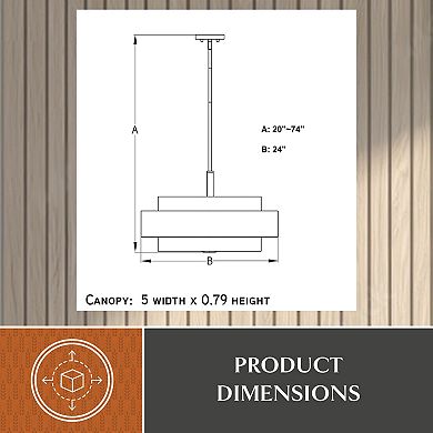 VAXCEL Brentwood 5-Light Gold Mid-Century Modern Drum Pendant White Fabric Shade