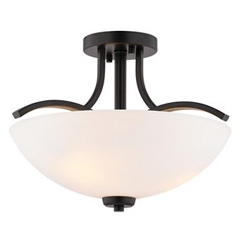 VAXCEL River Grove Matte Black Bowl Semi-Flush Mount Ceiling Light, White Glass