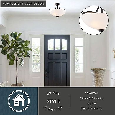 VAXCEL River Grove Matte Black Bowl Semi-Flush Mount Ceiling Light, White Glass