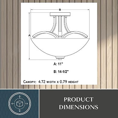 VAXCEL River Grove Matte Black Bowl Semi-Flush Mount Ceiling Light, White Glass