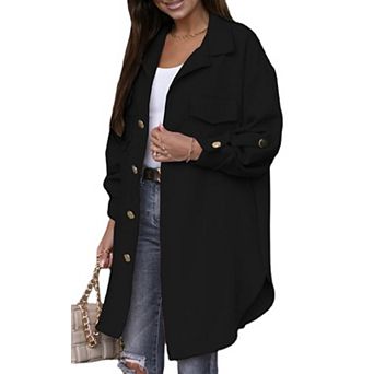 Womens Collar Neck Roll Up Sleeve Button Down Midi Length Shirt Jacket