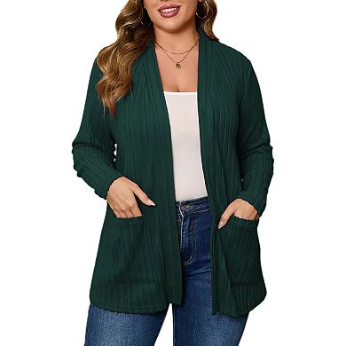 Women's Plus Size Front Open Lightweight Long Sleeve Sweater Top Autumn Coat
