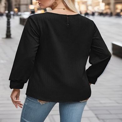 Women's Solid Color Knit Sweater Round Neck Long Sleeve Double-Layer Crewneck Pullover