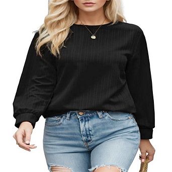 Women's Solid Color Knit Sweater Round Neck Long Sleeve Double-Layer Crewneck Pullover