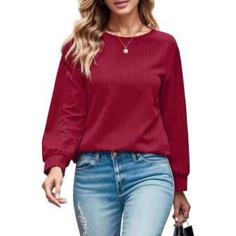 Women's Solid Color Knit Sweater Round Neck Long Sleeve Double-Layer Crewneck Pullover
