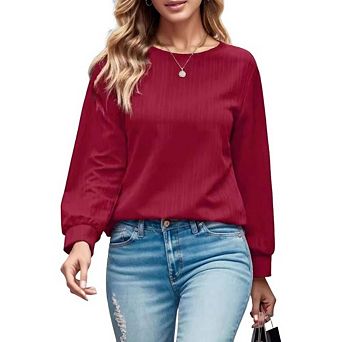 Women's Solid Color Knit Sweater Round Neck Long Sleeve Double-Layer Crewneck Pullover