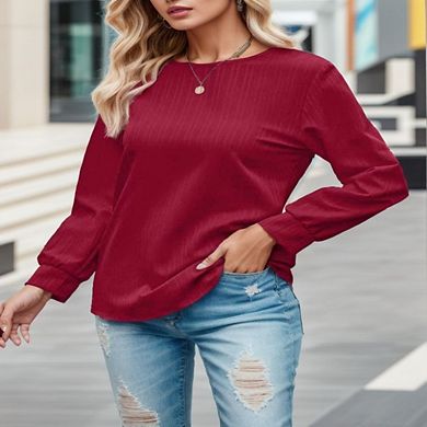 Women's Solid Color Knit Sweater Round Neck Long Sleeve Double-Layer Crewneck Pullover