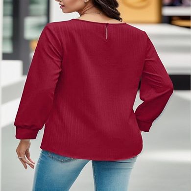 Women's Solid Color Knit Sweater Round Neck Long Sleeve Double-Layer Crewneck Pullover